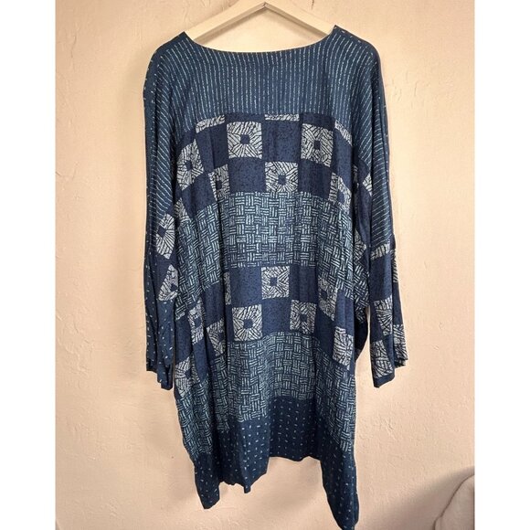 Endless Knot Art Womens Boho Oversized Tunic Dress/Top 3X Blue Ethnic Patchwork - Picture 2 of 8